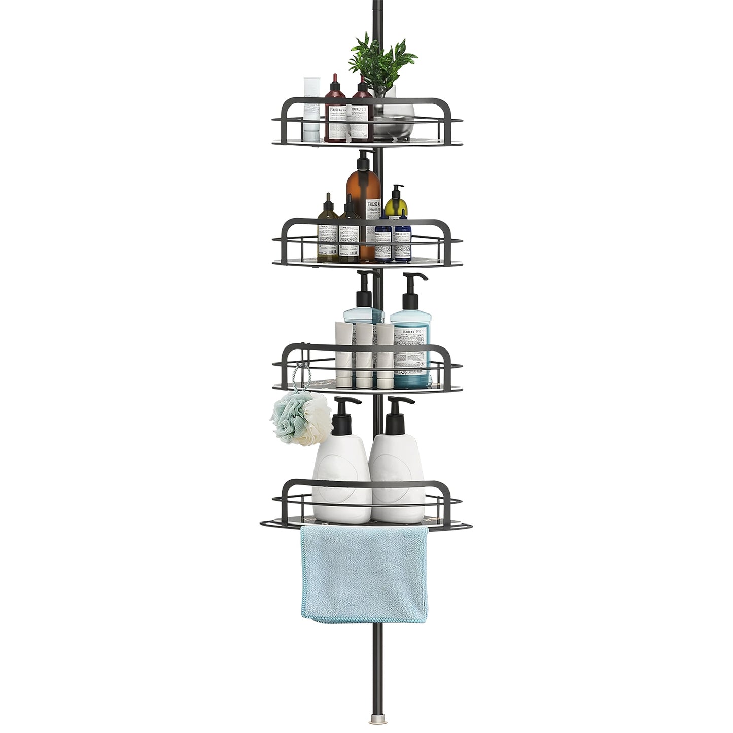Rust-Resistant Corner Shower Caddy For Bathroom 4 Height Adjustable Shelves