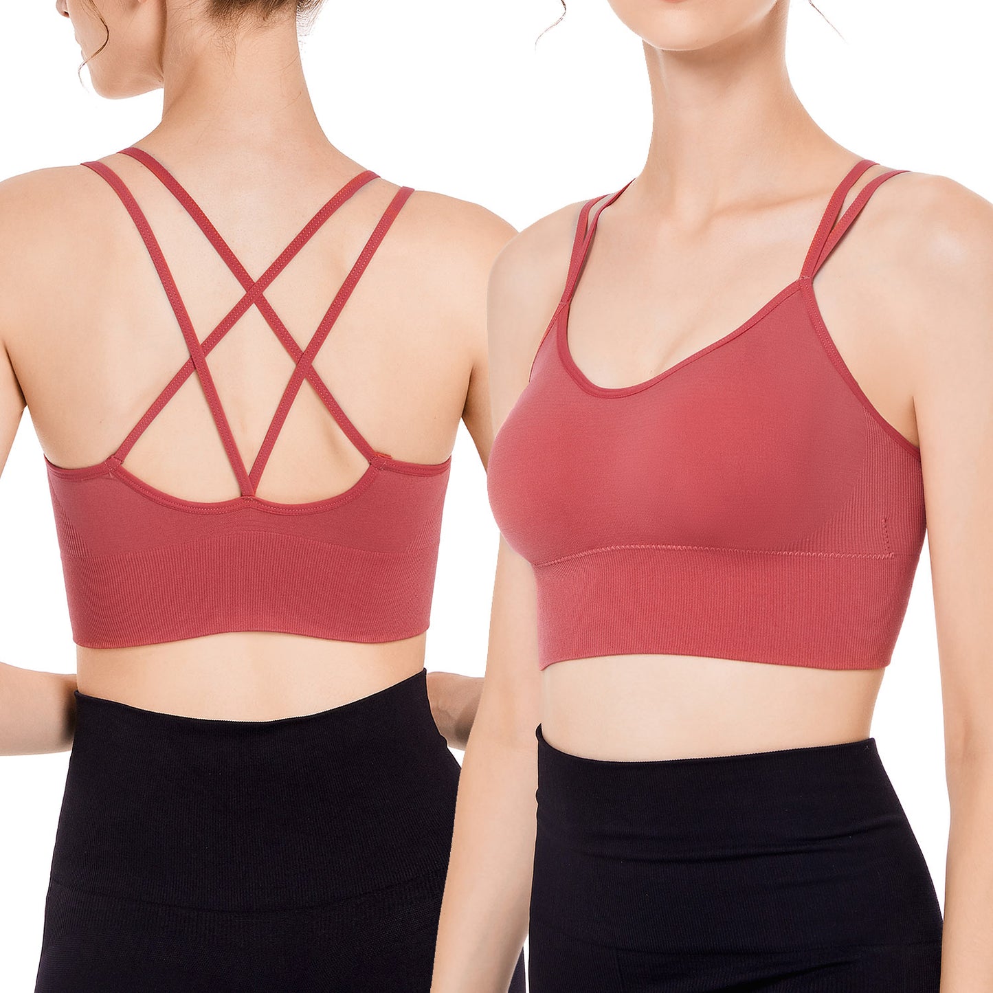 3Packs Women Cross Back Sport Bras Padded Strappy Medium Support Bras Sexy