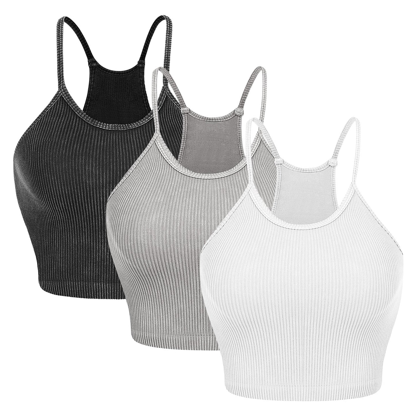 3 Pack Women Crop Basic Tank Top Ribbed Knit Sleeveless Round Neck 9 Color