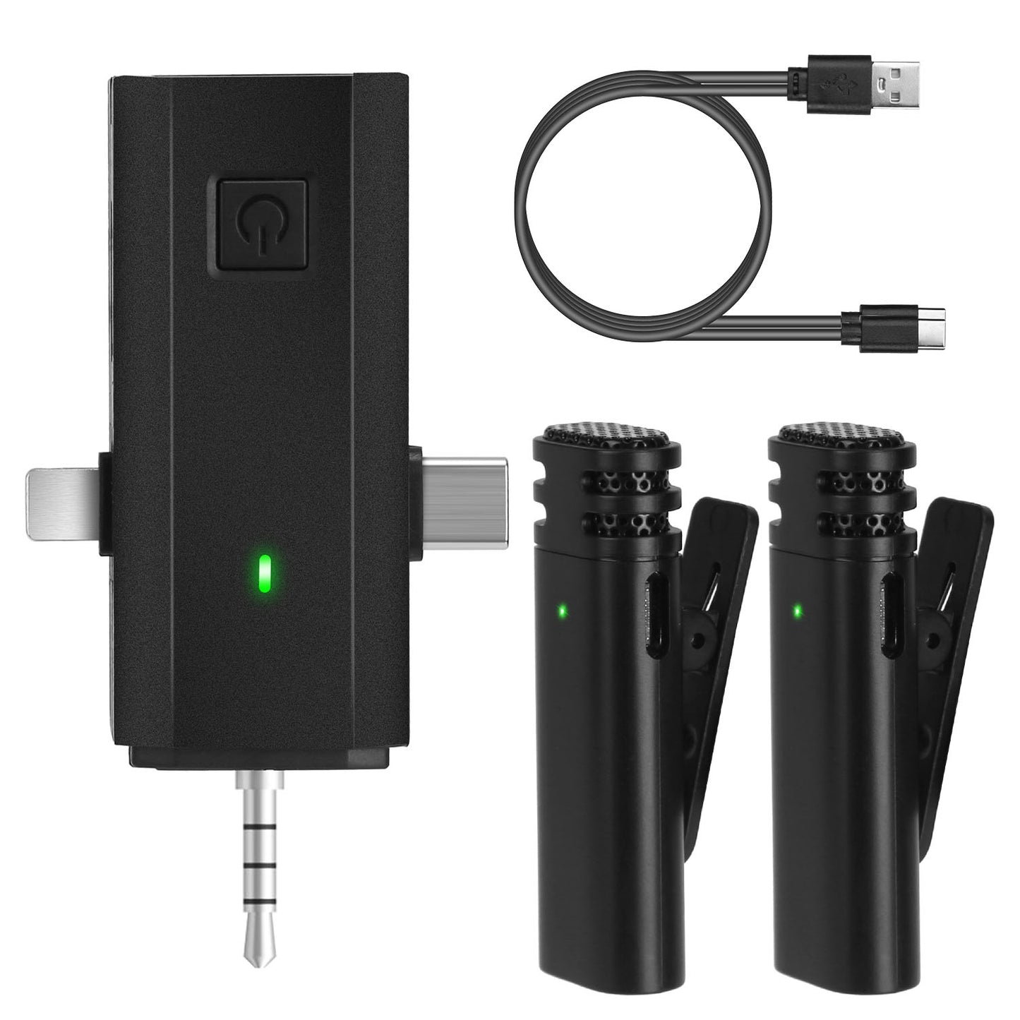 2 Pack 3 in 1 Wireless Clip On Microphone Omnidirectional Mic Noise Reduction