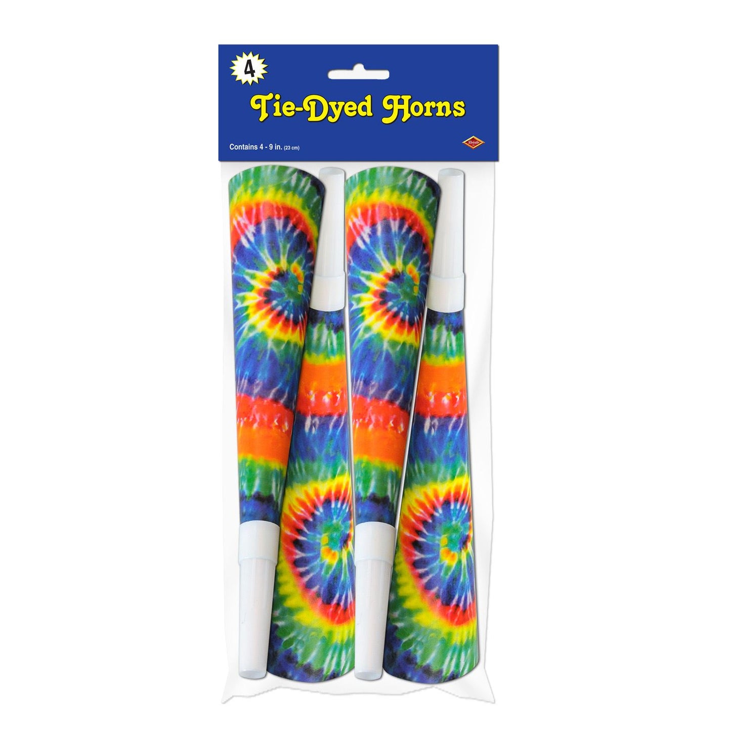 Beistle Pkgd Tie-Dyed Horns - 60's | Party Supply | Decoration