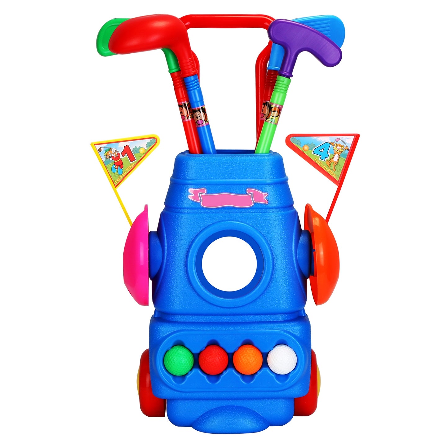 Toddler Golf Set with 4 Balls 4 Clubs 2 Holes 2 Flags Golf Cart Indoor Outdoor