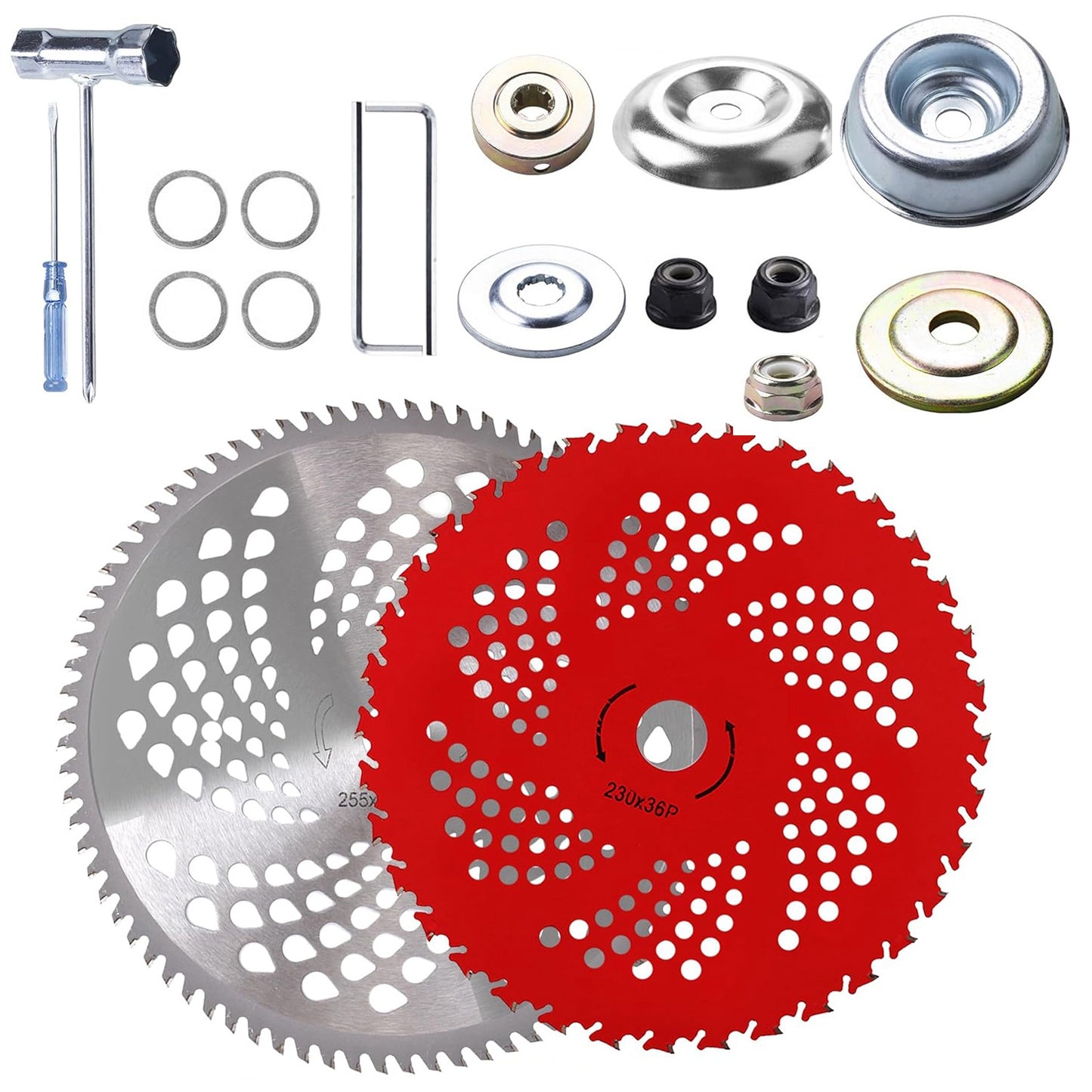 10" x 80T 9" x 36T Carbide Tip Brush Cutter Blades with Universal Adapter Kit