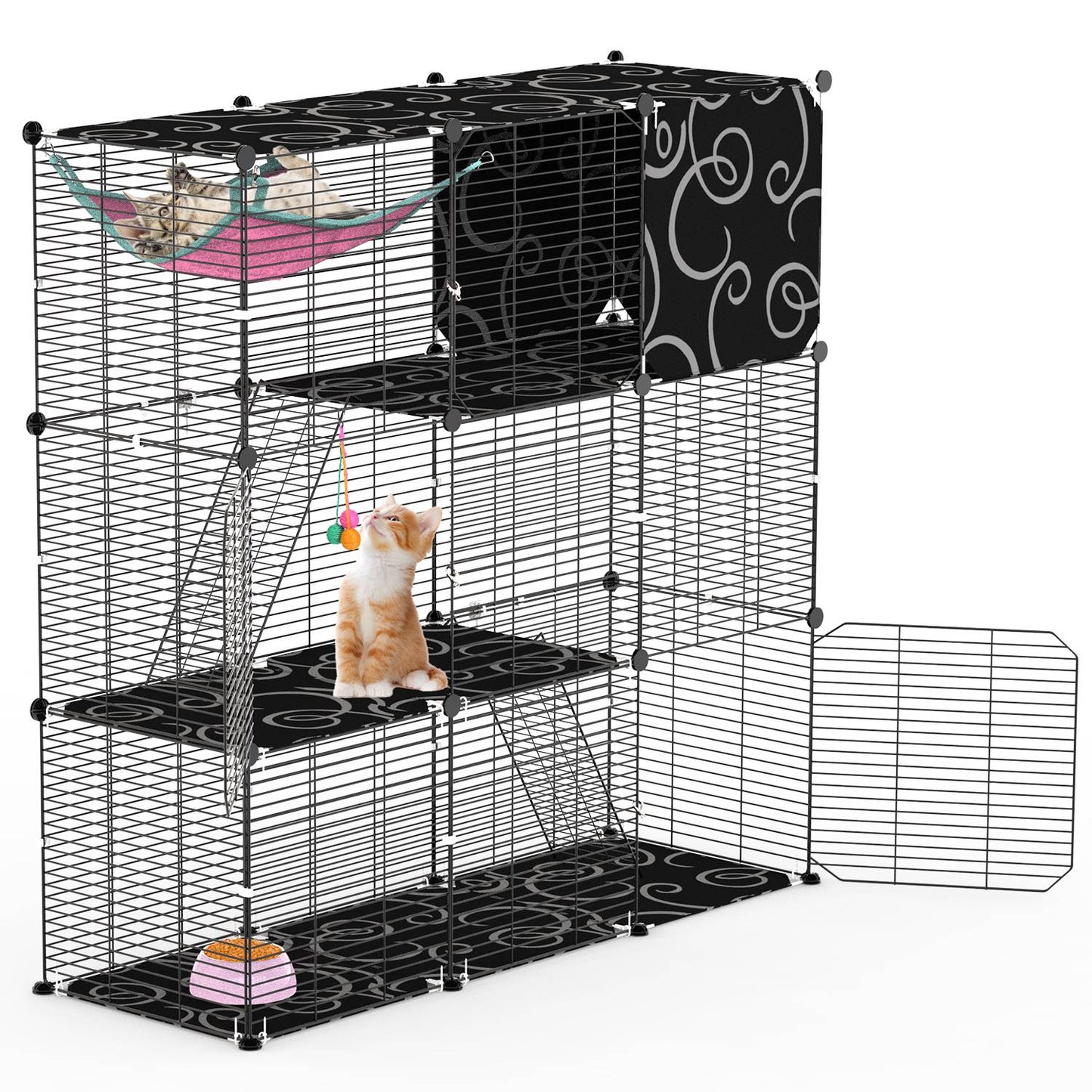 3-Tier Cat Cage Enclosure Indoor Cat Cage Playpen With Hammock Toy Ball Ladder