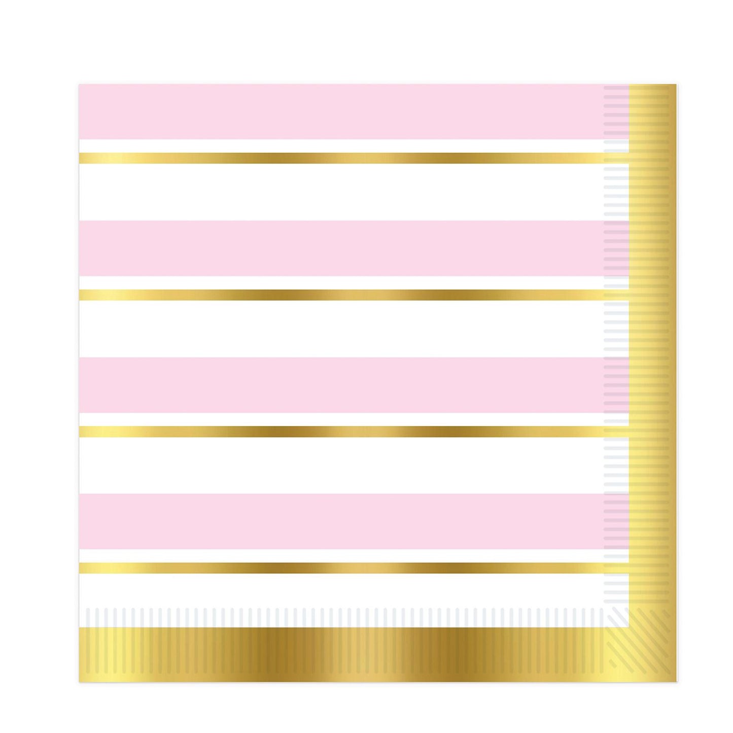 Beistle Striped Luncheon Napkins - Pink, White and Gold - Baby Shower | Party
