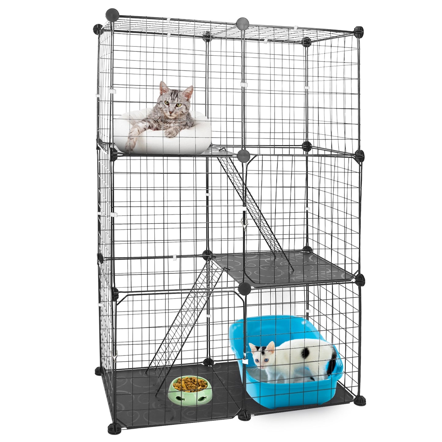 3 Tier Cat Playpen Cage Metal Indoor Cat House Detachable Kitten House with 3