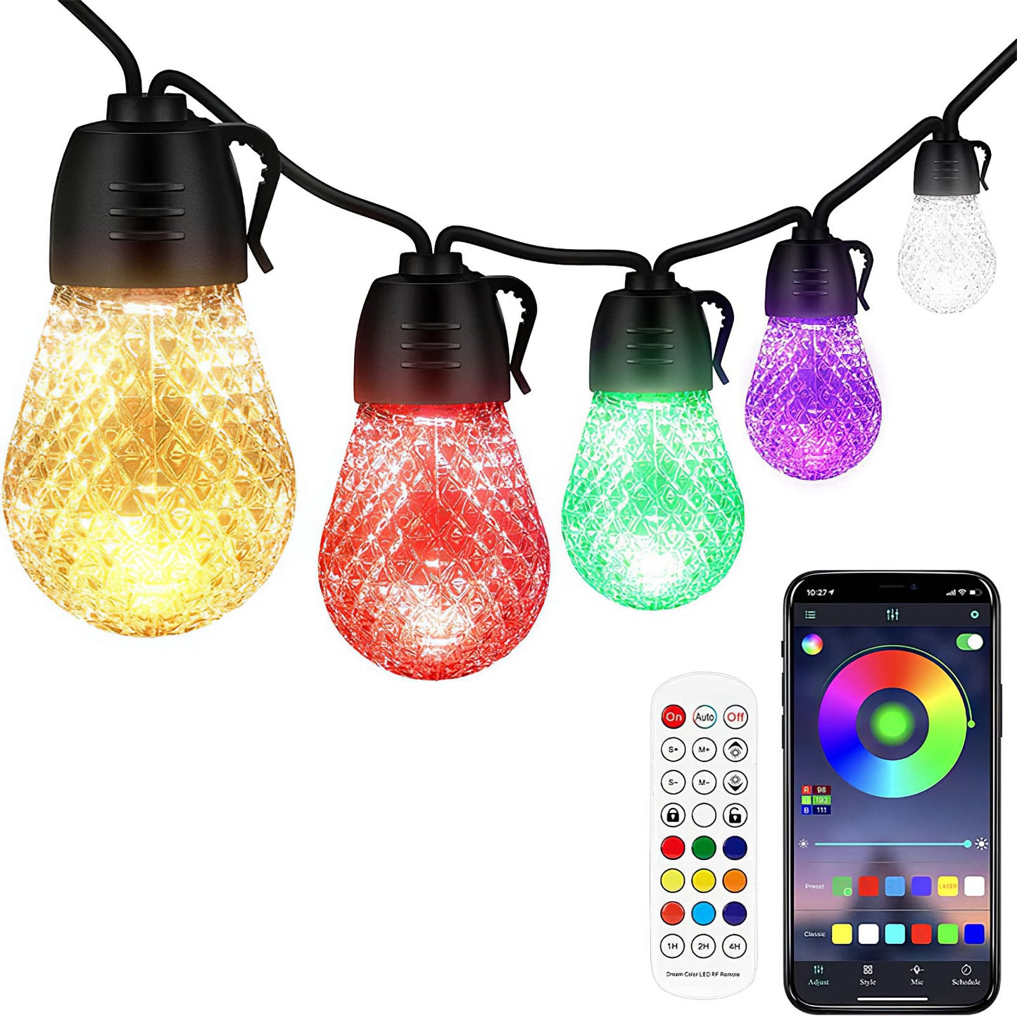 52.5FT Colorful Outdoor String Lights Smart RGB LED Patio Lights IP66