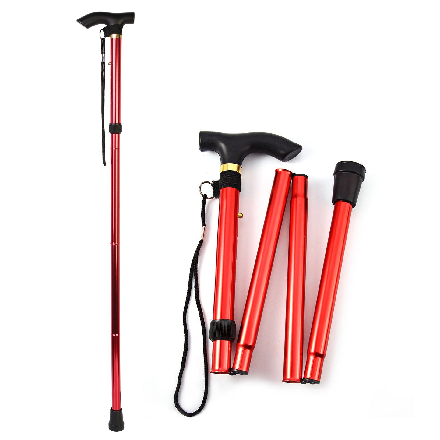 Walking Cane Aluminum Alloy Walking Stick Adjustable Folding Travel Hiking 1739