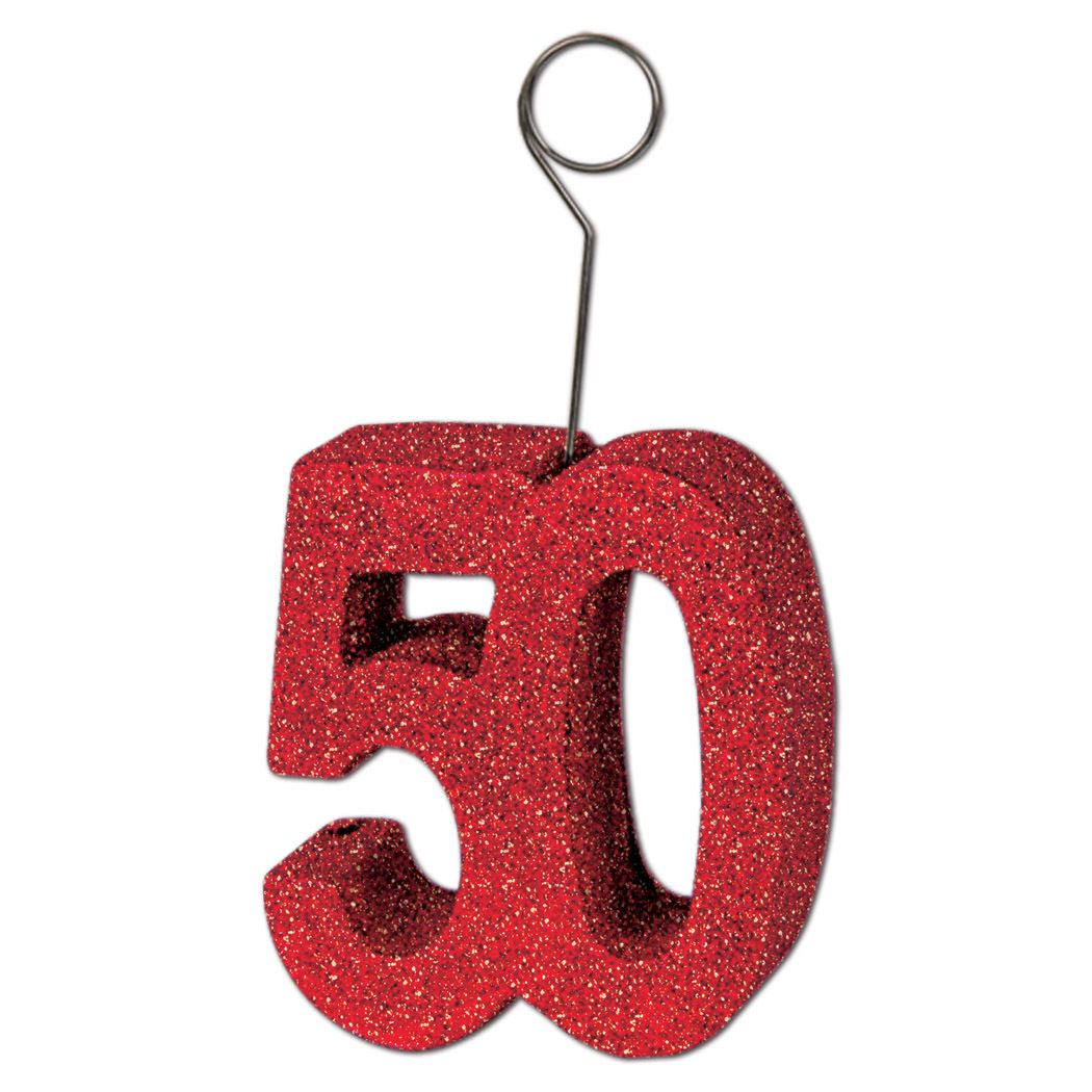 Glittered 50 Photo / Balloon Holder Bulk Pack of 6