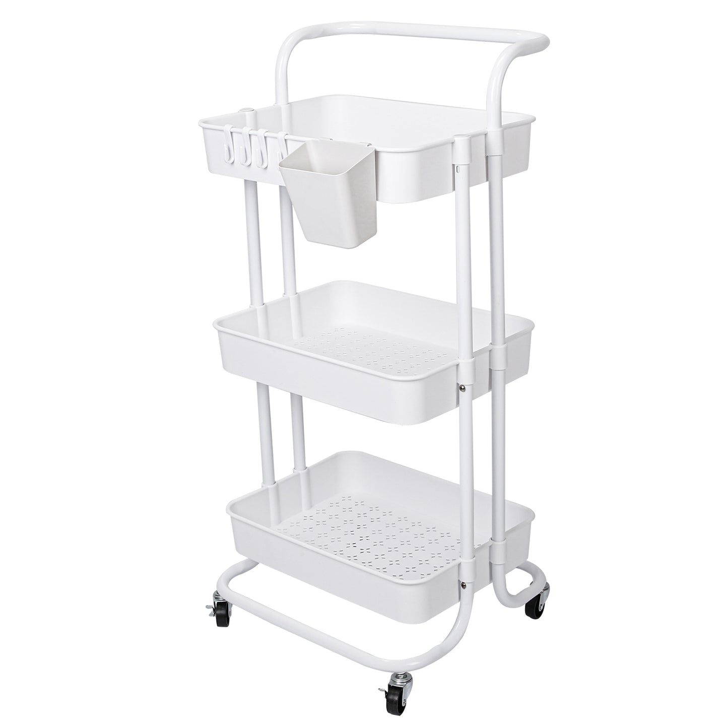 3 Tier Rolling Utility Cart Movable Storage Organizer with Mesh Baskets 8525