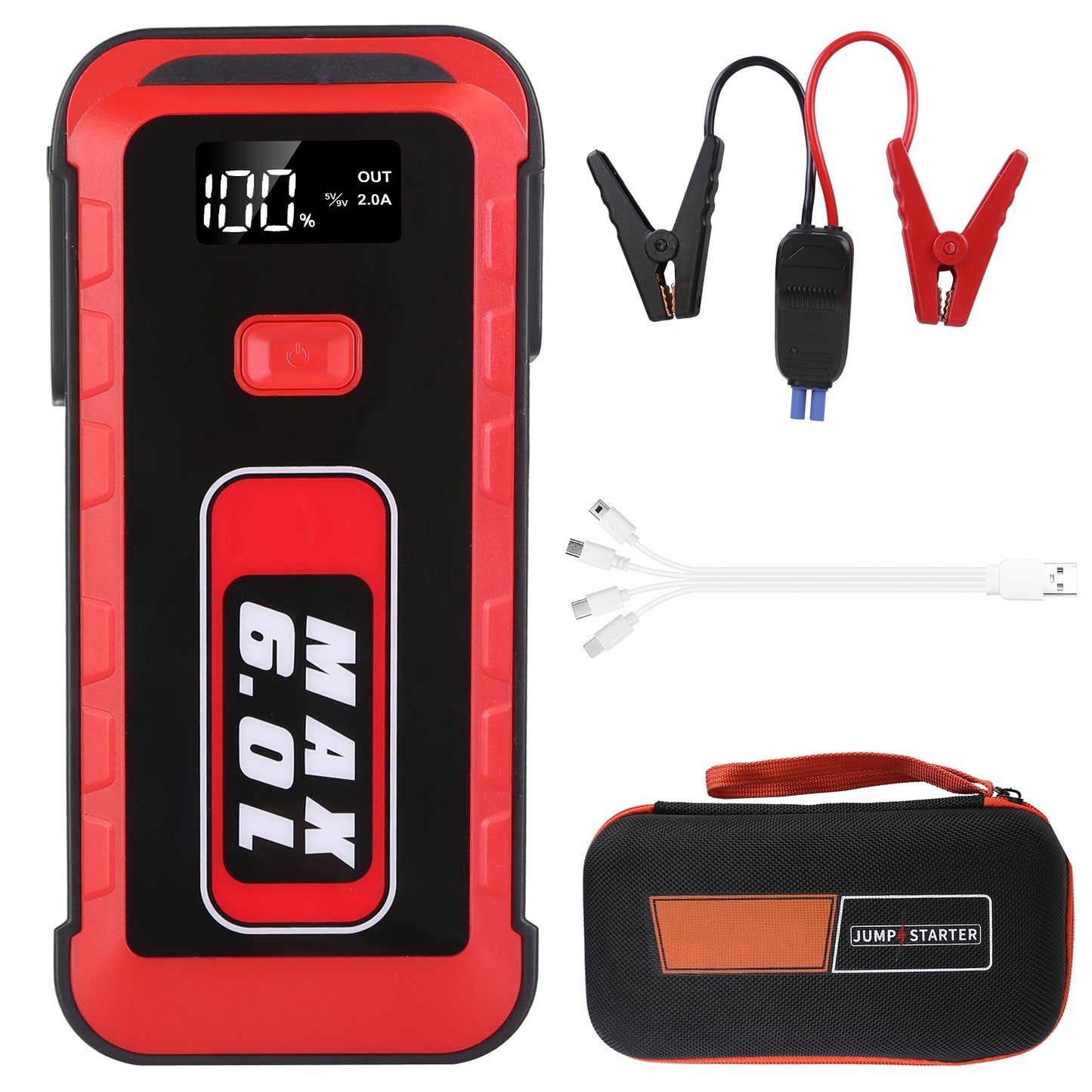 Car Jump Starter Booster 2500A Peak 25800mAh Battery Charger Power Bank with 4