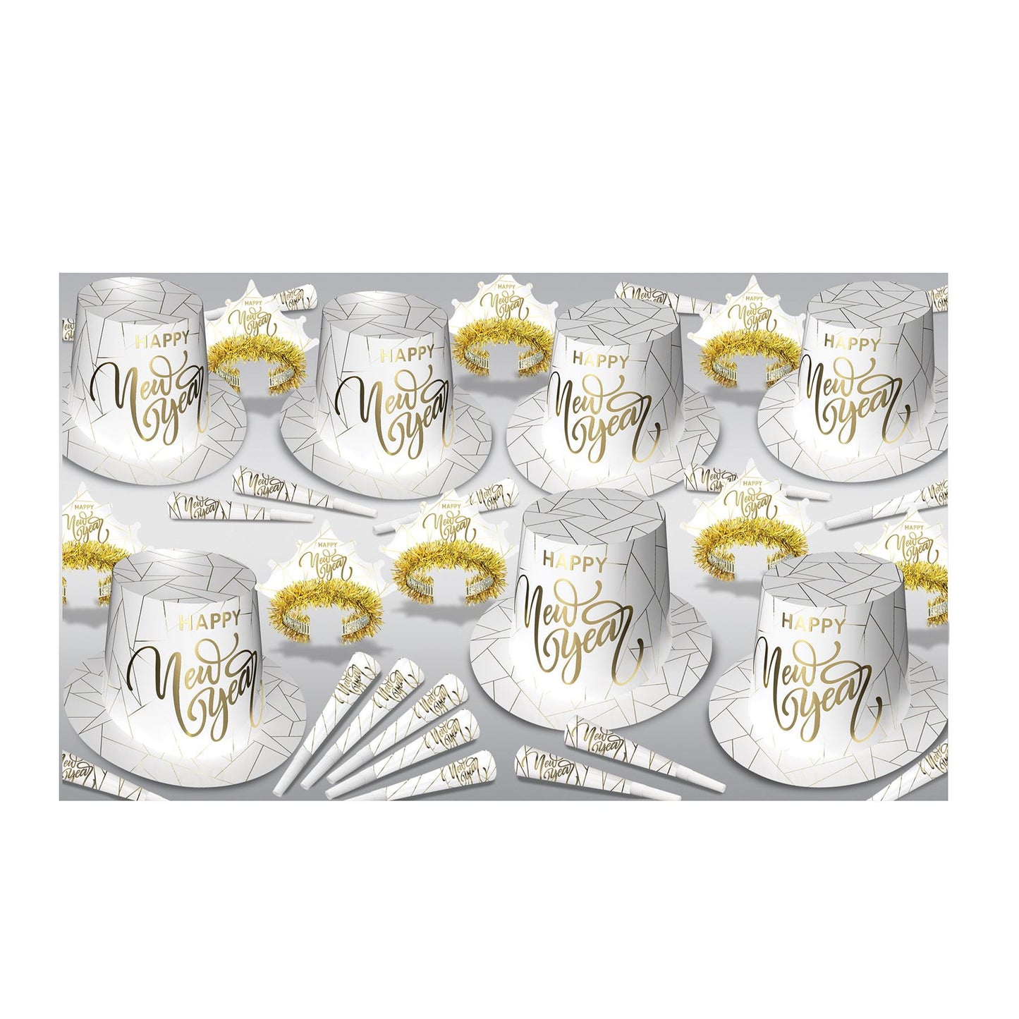 Beistle White New Year Gold Asst for 50 - New Years | Party Supply