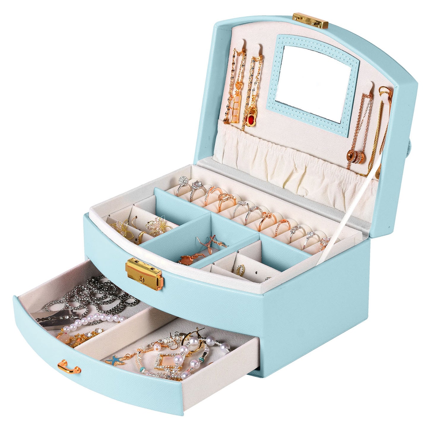 2-Layer Jewelry Box for Women Girls Lockable Leather Jewelry Organizer Jewelry
