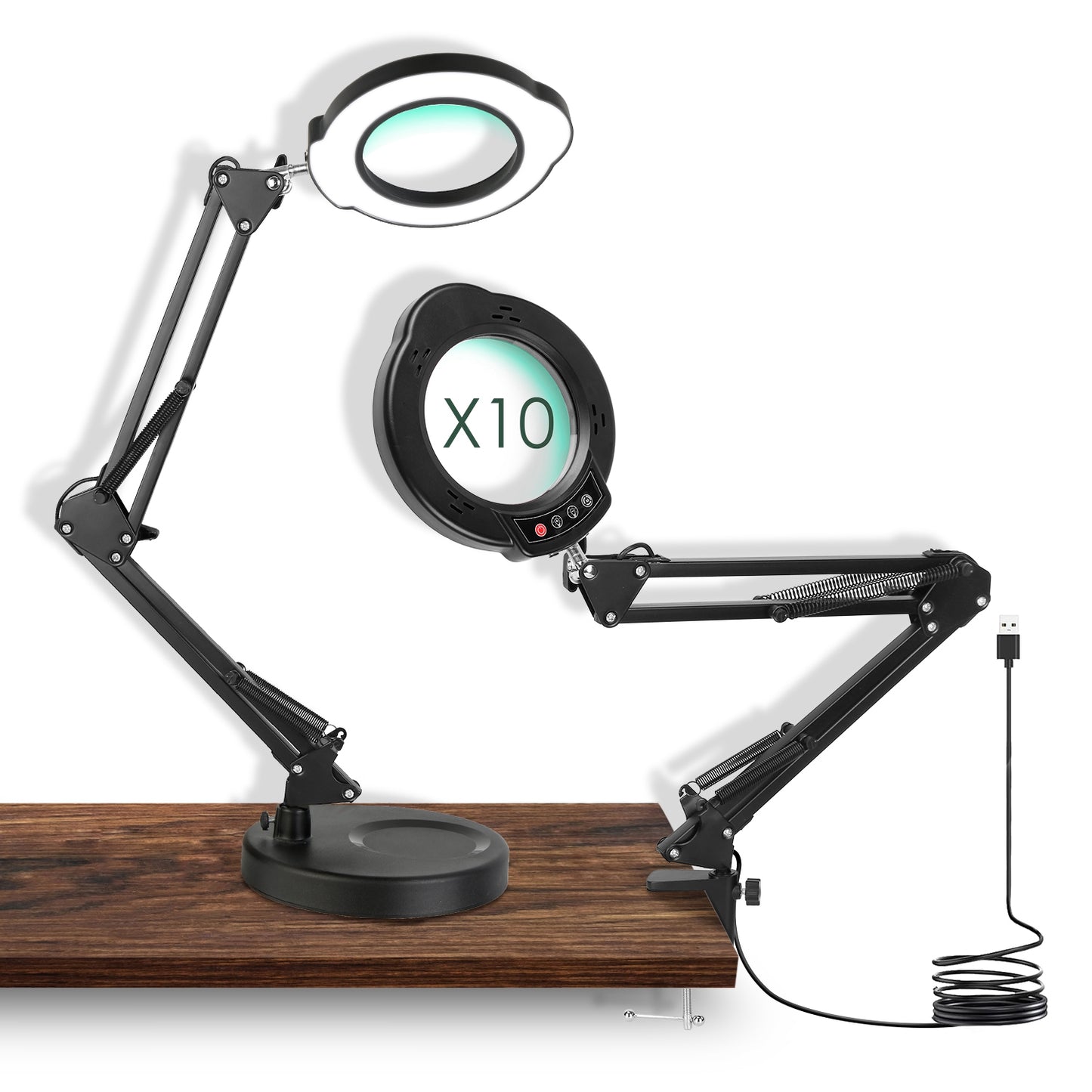 10X Magnifying Glass with Light And Stand Real Glass Lens Magnifying Desk Lamp