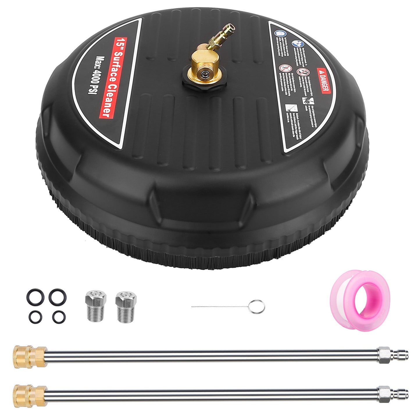 15in High Pressure Flat Surface Cleaner 4000PSI Disc Power Washer Broom w/ 2