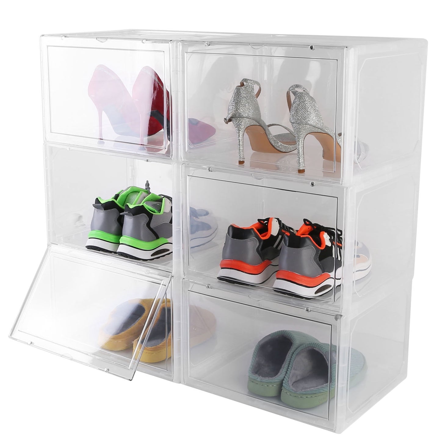 6Packs Collapsible Shoe Box Stackable Shoe Storage Bin Transparent Dustproo 6742