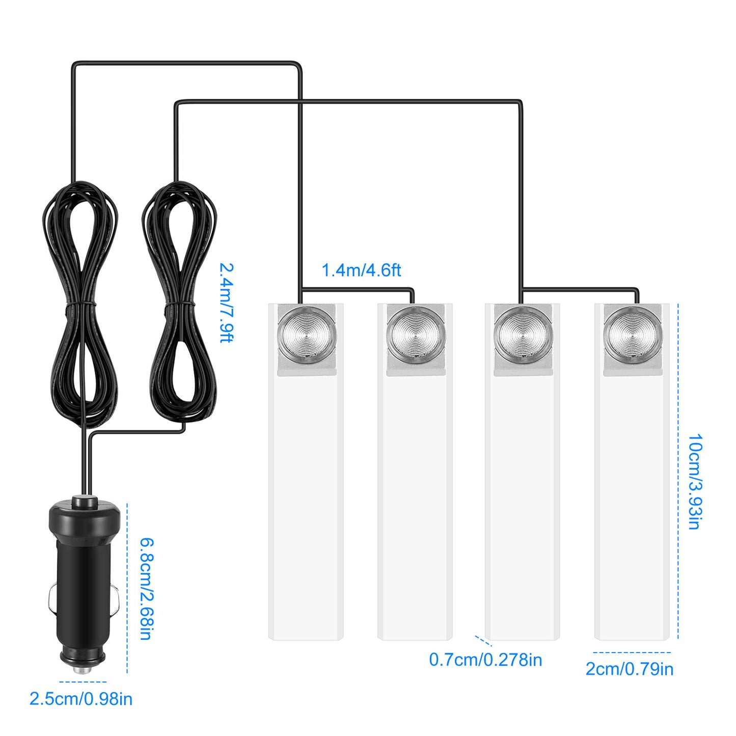 4Pcs Car Interior LED Atmosphere Light Car Charge Decorative Lamp DC 12V Blue