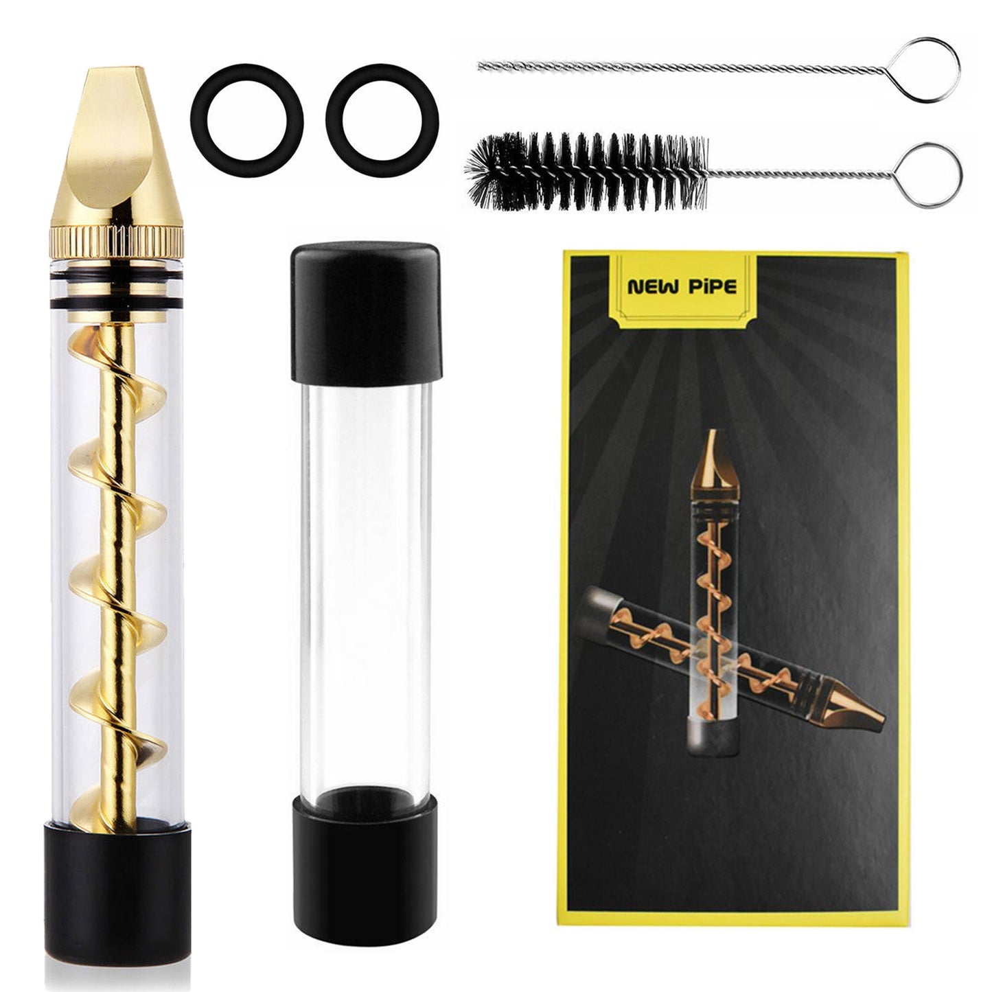 Glass Blunt Pipe Twisty 7-in-1 Grinder Blunt Kit w/ Smoking Metal Tip Clean 1624