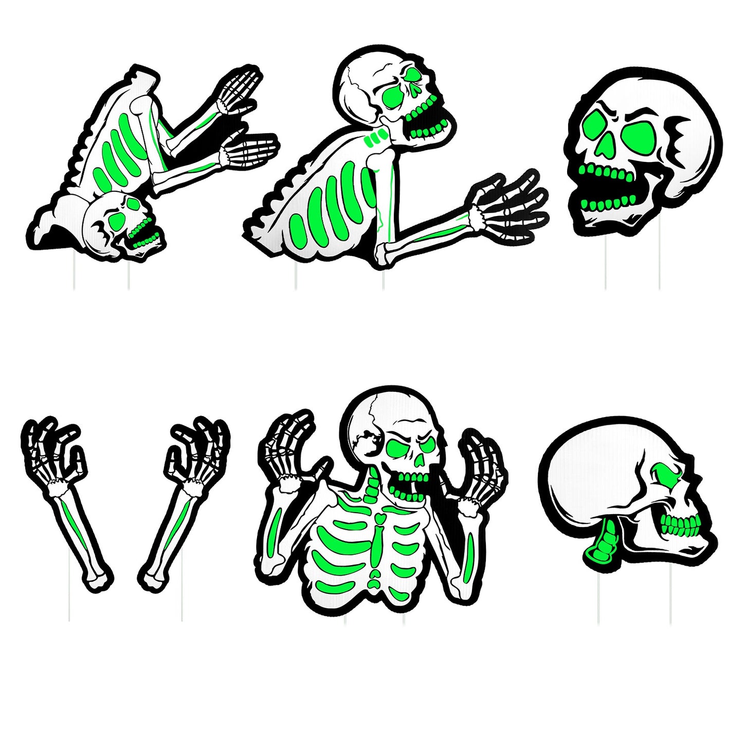 Halloween Skeleton Yard Sign Decorations 6Pcs Glow in the Dark Halloween Skull