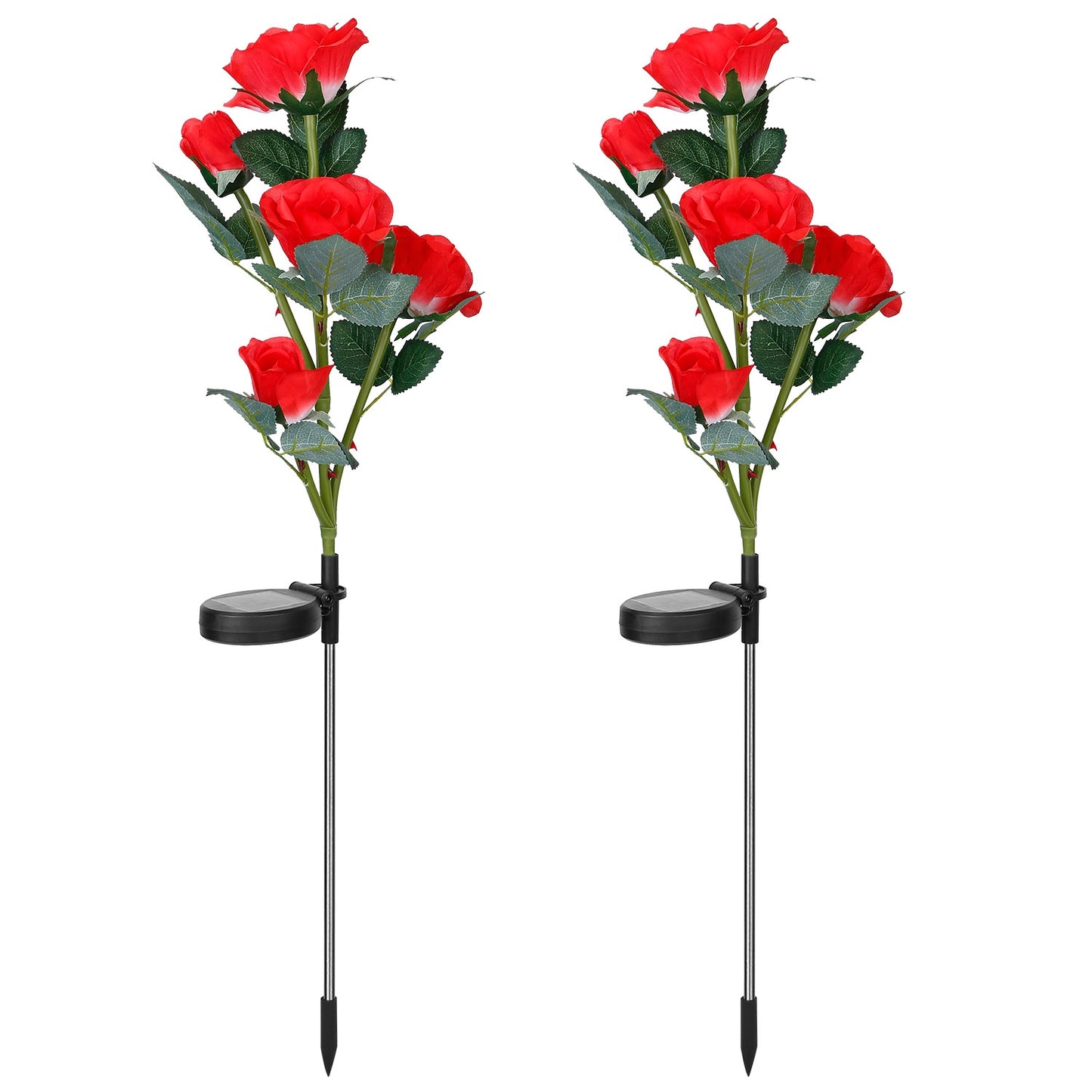 2Pcs Solar Powered Lights Outdoor Rose Flower LED Decorative Lamp Water 5713