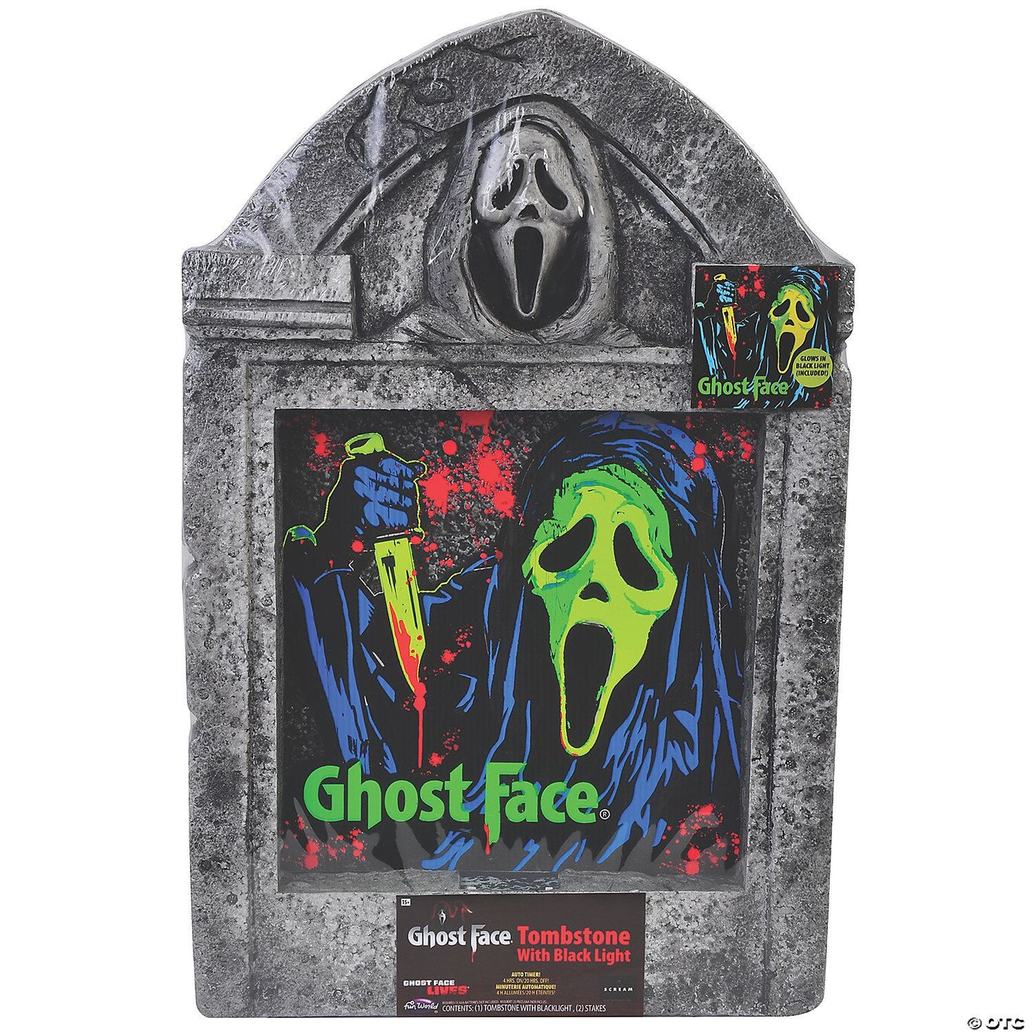 21" Ghost Face Black Light Tombstone Halloween Decoration