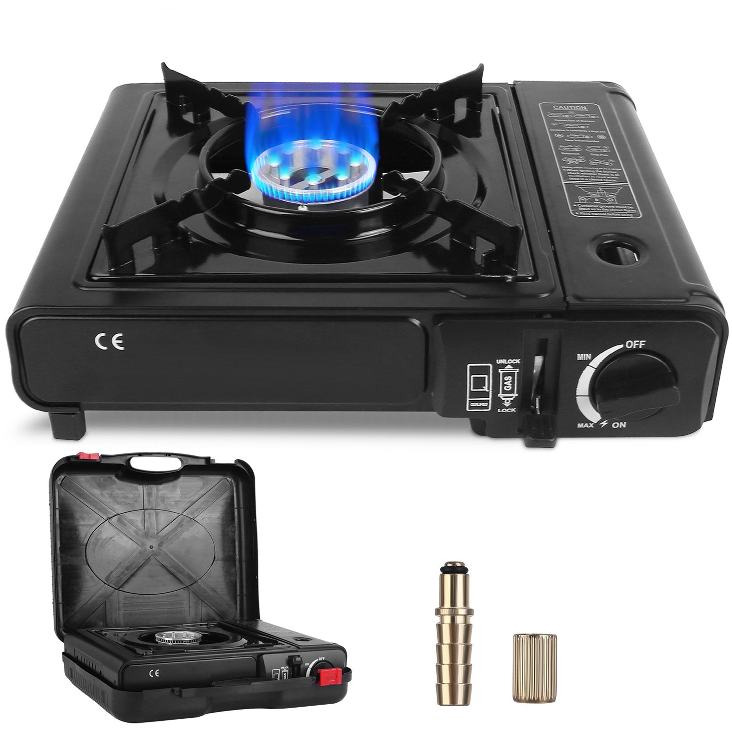 3300W Portable Camping Stove Butane Canister Dual Fuel Burner Piezo Electric