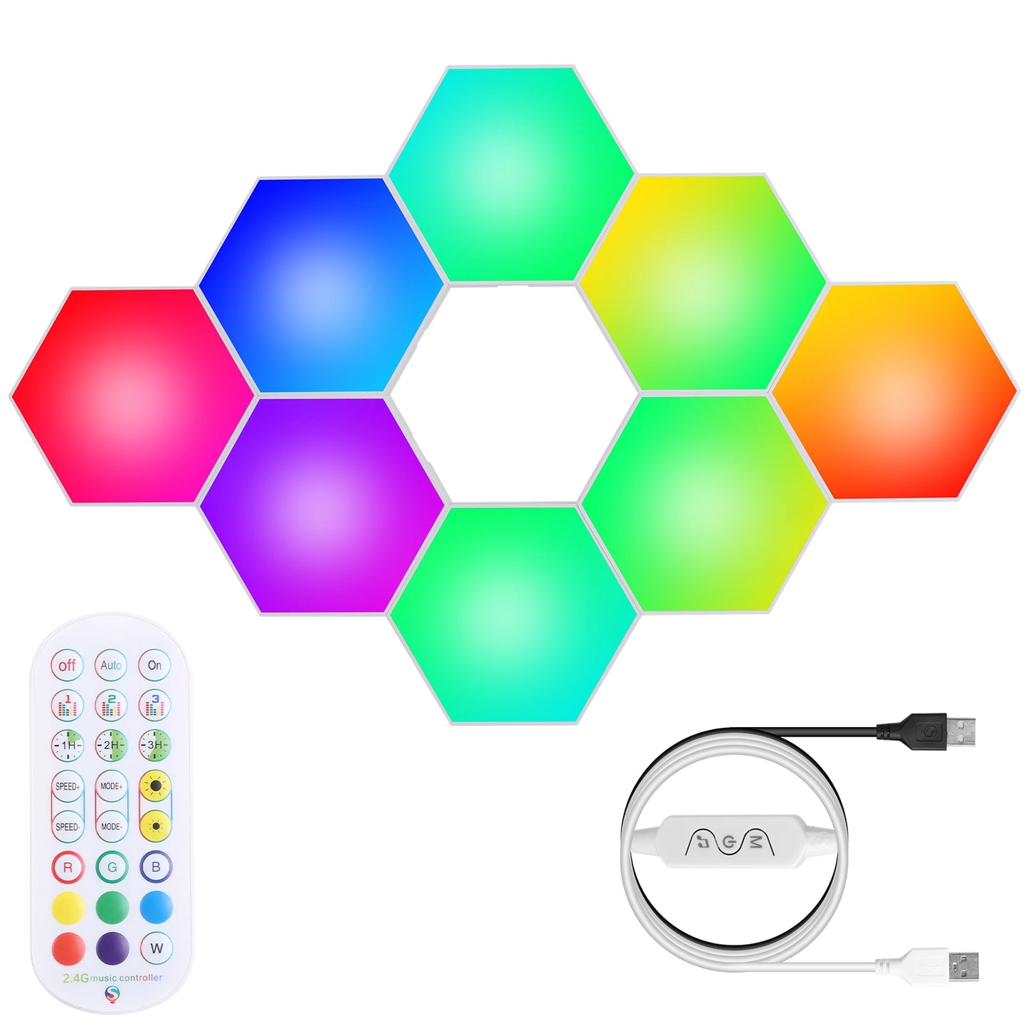 8Pcs Hexagon Light Panels RGBW Colorful Splicing Wall Lamps App Remote Line
