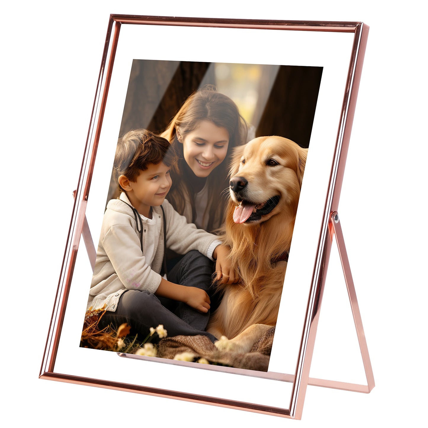 2Pcs Standing Rose Gold Metal Picture Frames 5x7IN 8x10IN Vertical Tabletop 8872