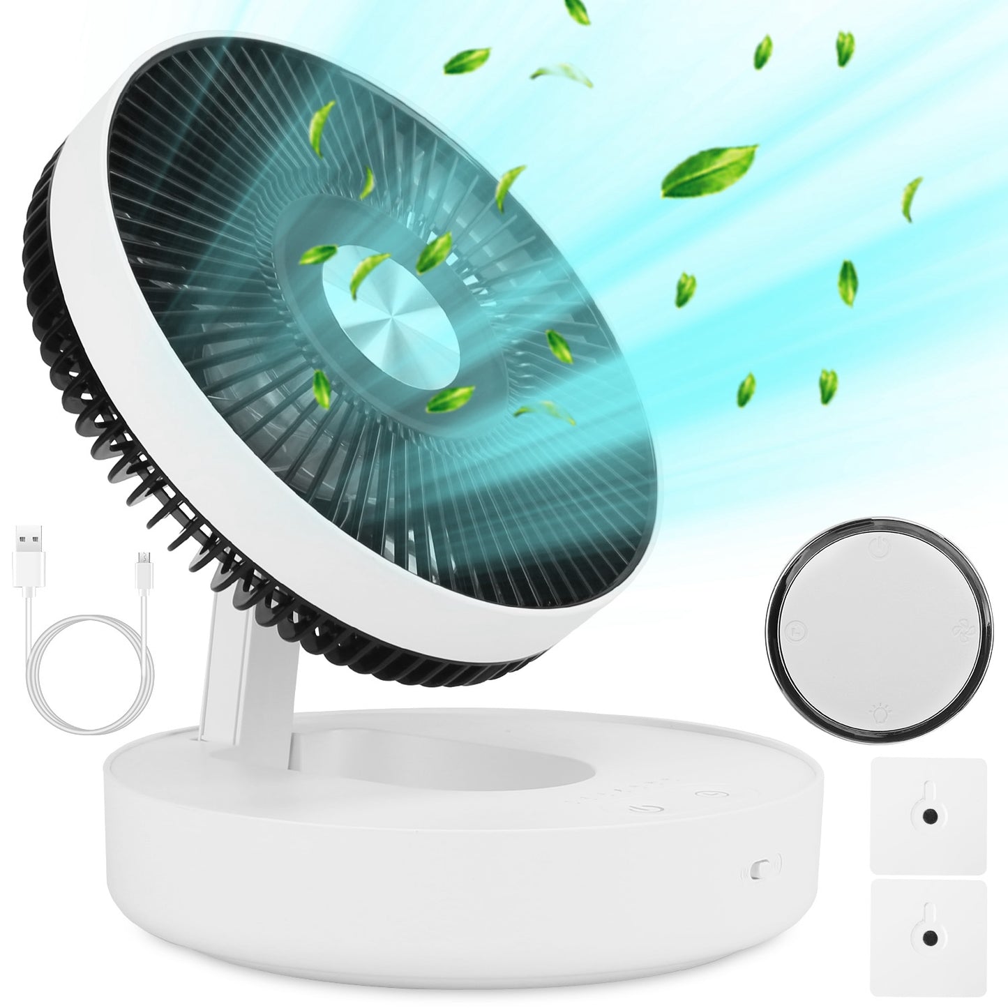 Foldable Rechargeable LED Desk Fan Wall Mounted Fan with Magnetic Remote 7989