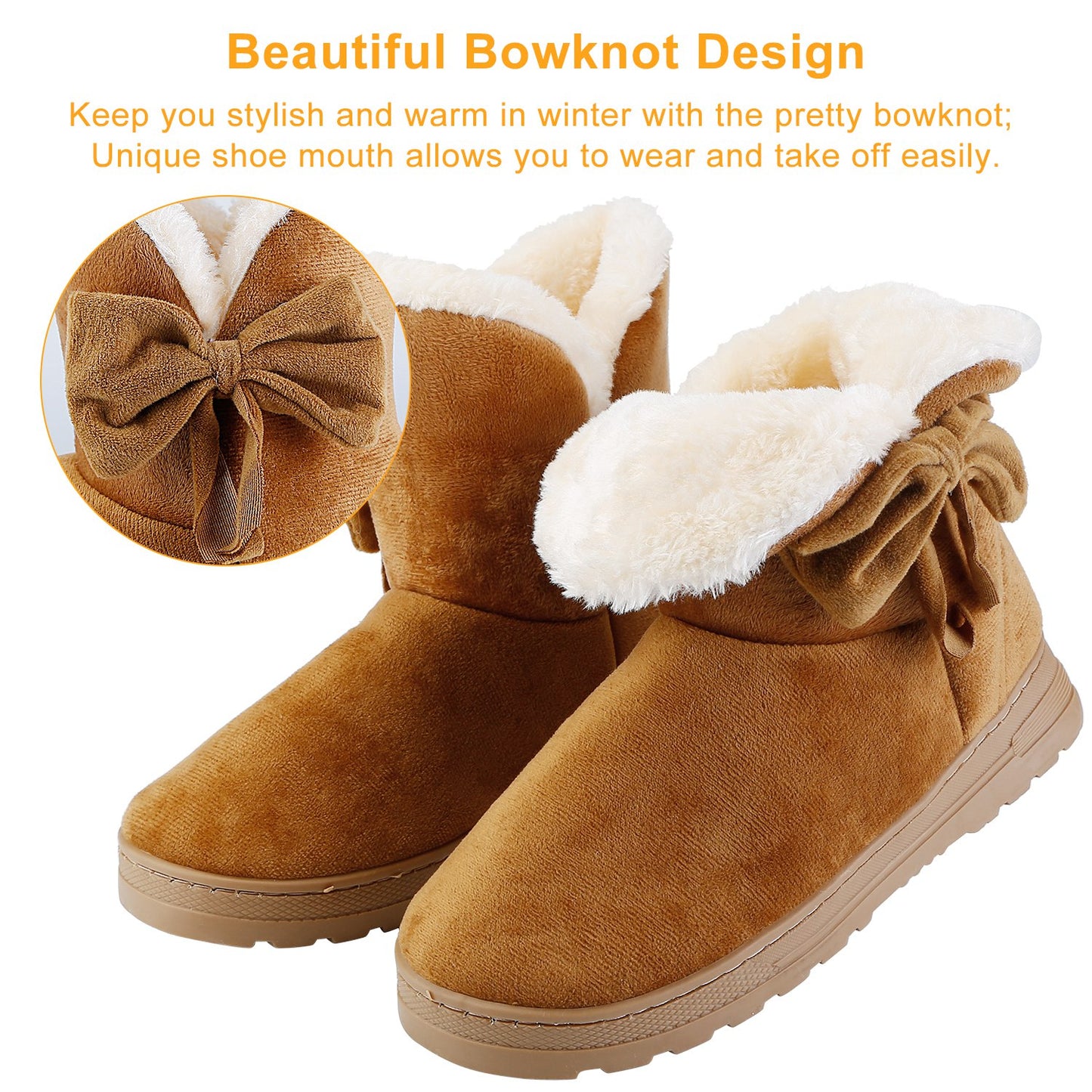 Women Ladies Snow Boots Super Soft Fabric Mid-Calf Winter Shoes Thickened Plush