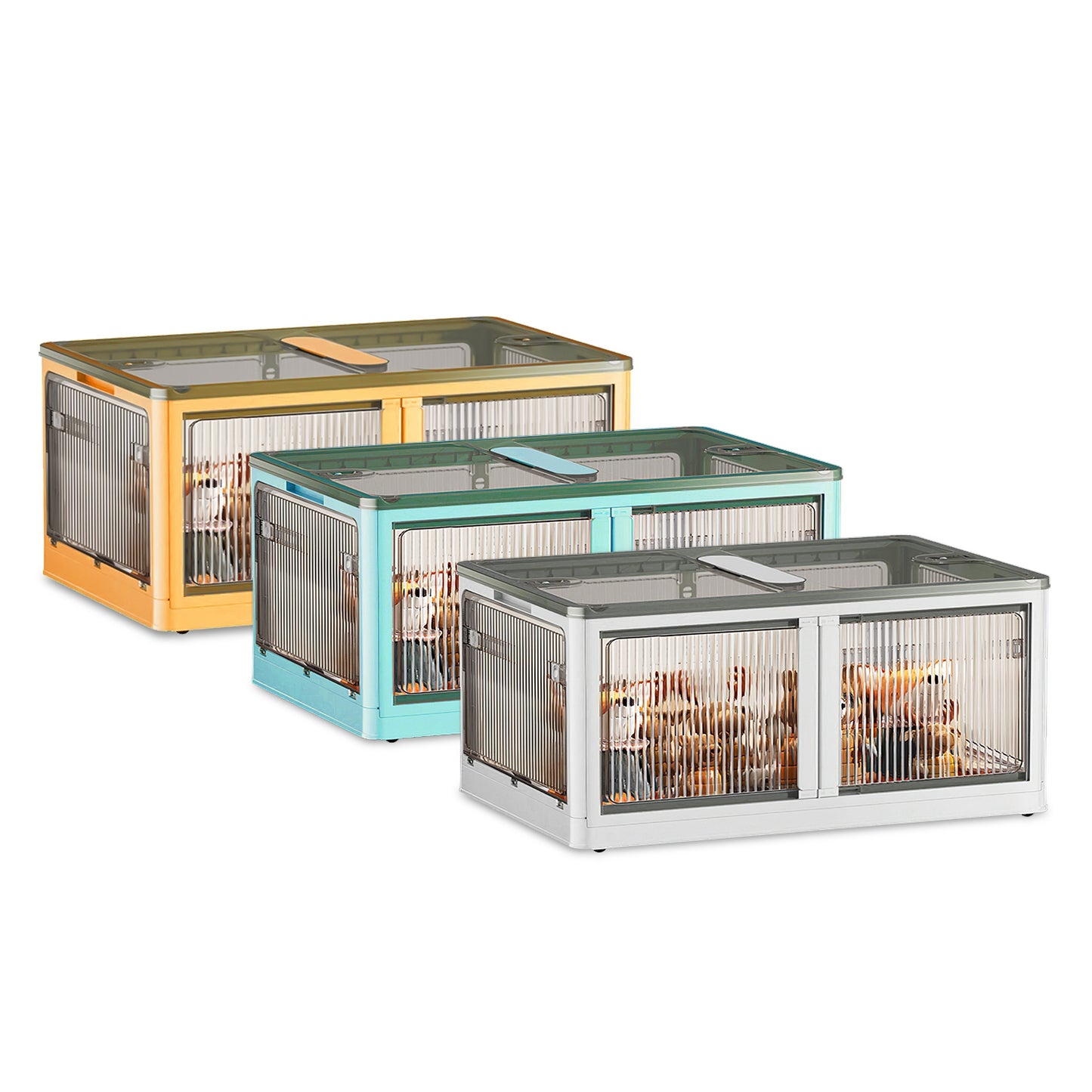 3Pcs Foldable Storage Bins with Lid 4 Doors Collapsible Stackable Closet