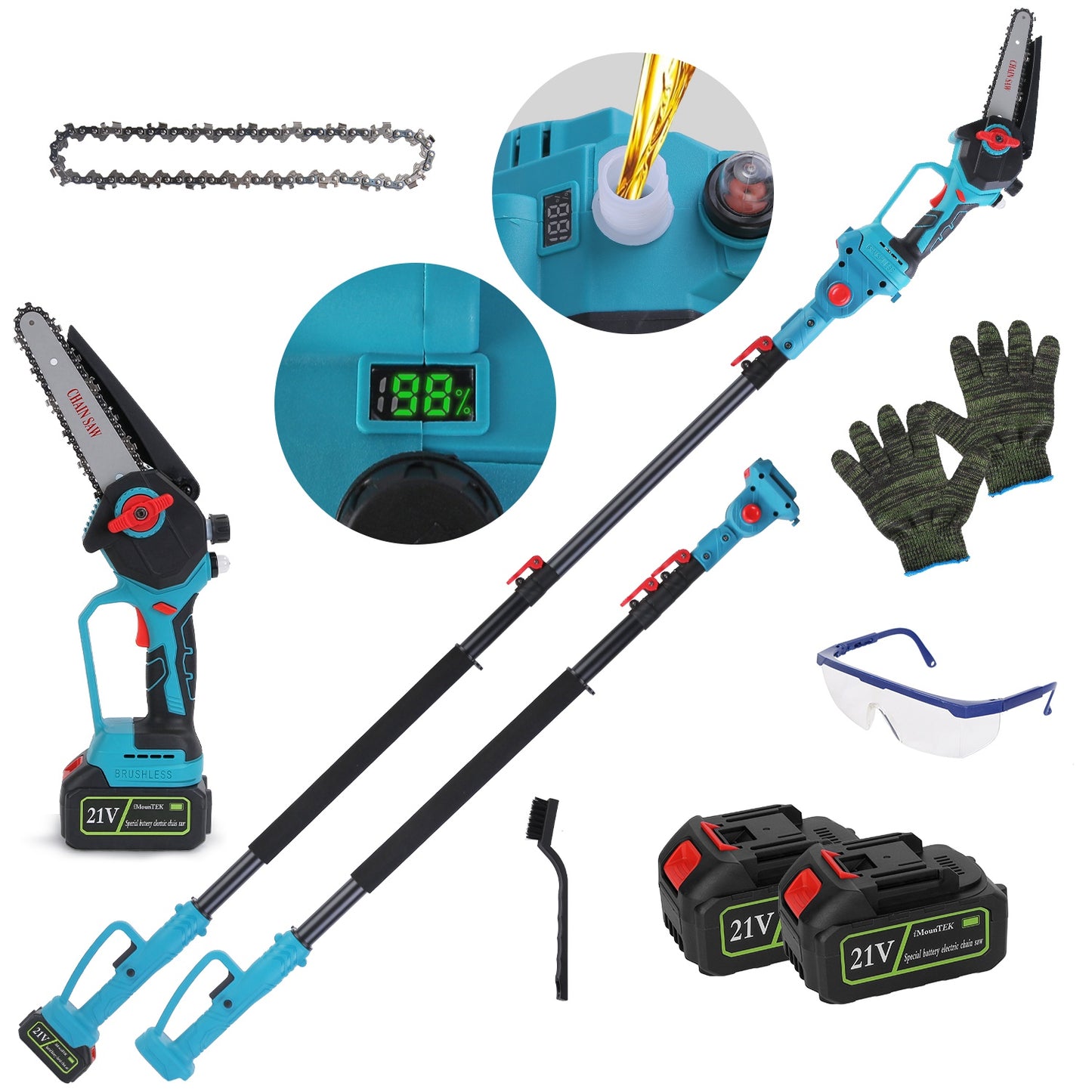2-IN-1 Cordless Pole Saw And Mini Chainsaw With Extension Pole 21V Battery 6”