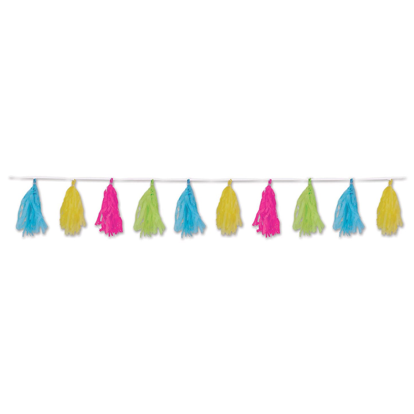 Beistle Tissue Tassel Garland - Cerise, Light Green, Turquoise, Yellow - Luau