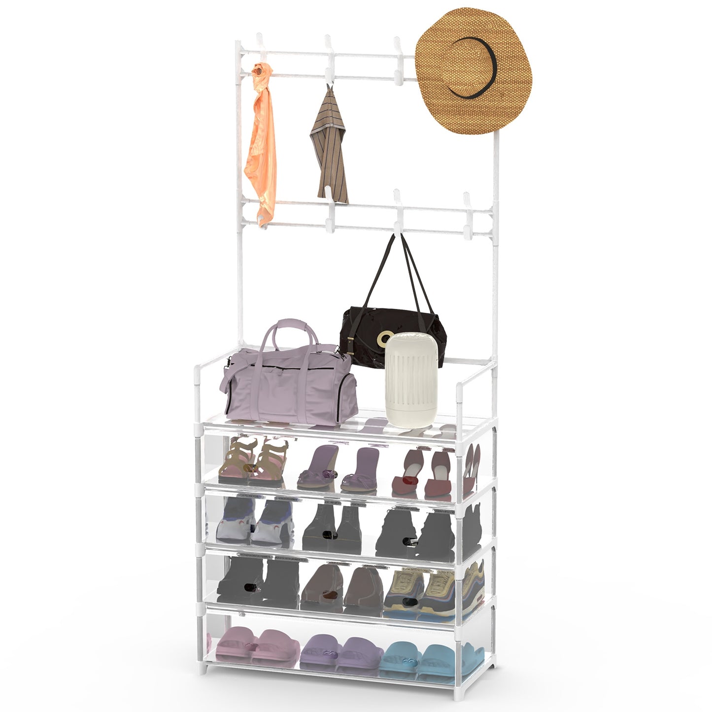 5-Tier Dustproof Entryway Hall Tree Coat Rack Shoe Rack With 8 Removable Ho 9947