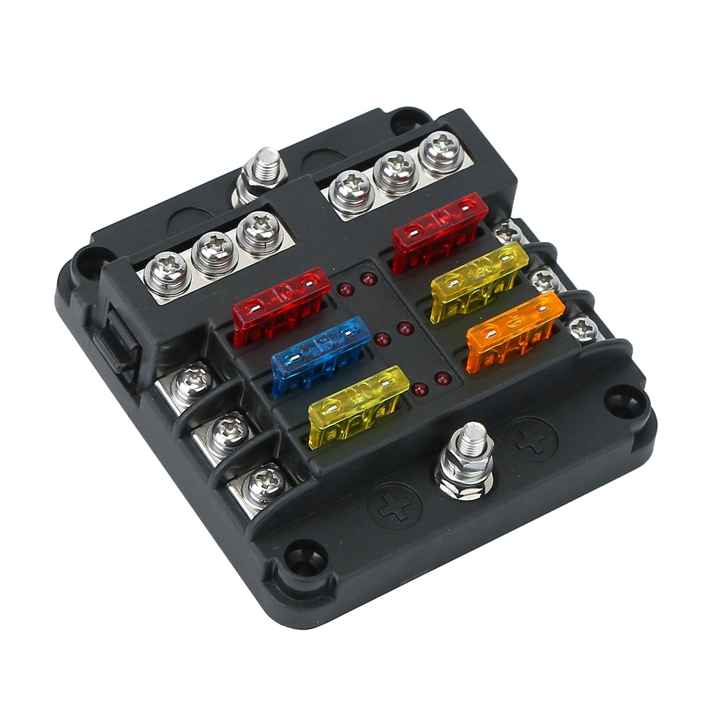 6-Way Fuse Box Holder w/ LED Indicator 6 Circuit Blade Fuse Block Sticker Label