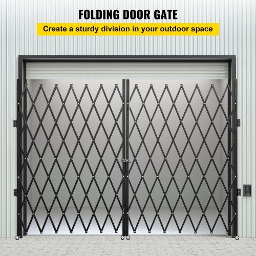 Double Folding Security Gate 7.1' H x 12.5' W Folding Door Gate Steel Accord