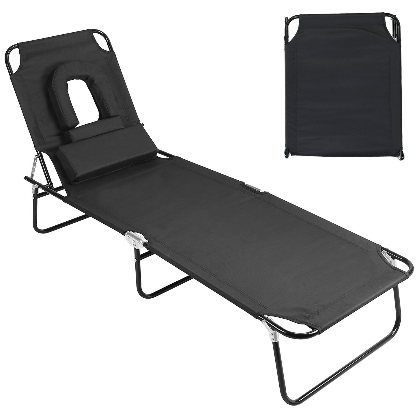 Folding Beach Lounge Chair Face Down Tanning Chaise Sunbathing Recliner 265LBS