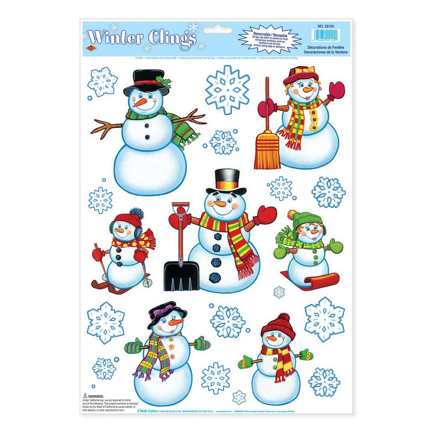 Beistle Snowmen and Snowflakes Window Clings - Decoration Christmas / Winter