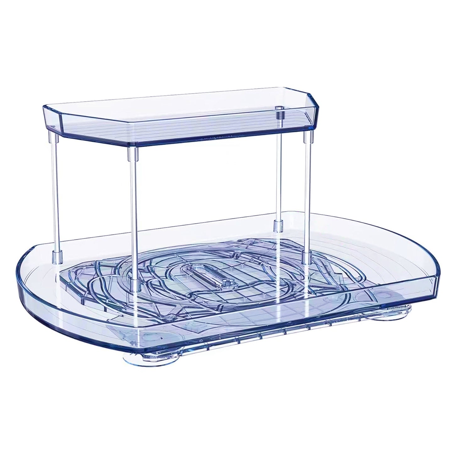 2 Tier Turntable Organizer Rectangular Refrigerator Spinner Storage Rack with