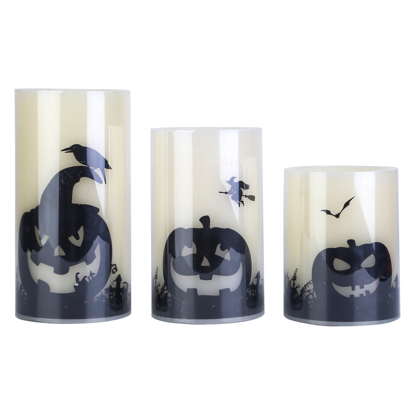 3 Pack Halloween Flameless Candle Lamp with Timer Setting Battery Powered Warm