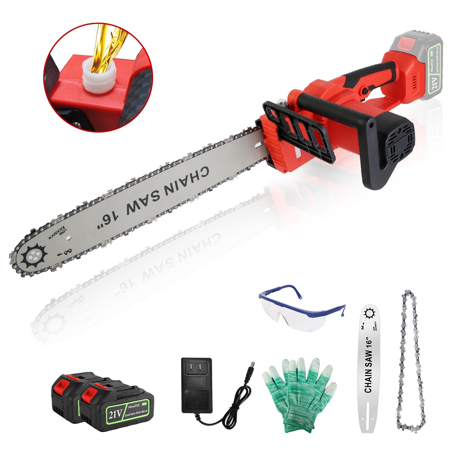 16Inch Electric Cordless Chainsaw With 2Pcs 21V 3.0Ah Battery and Charger
