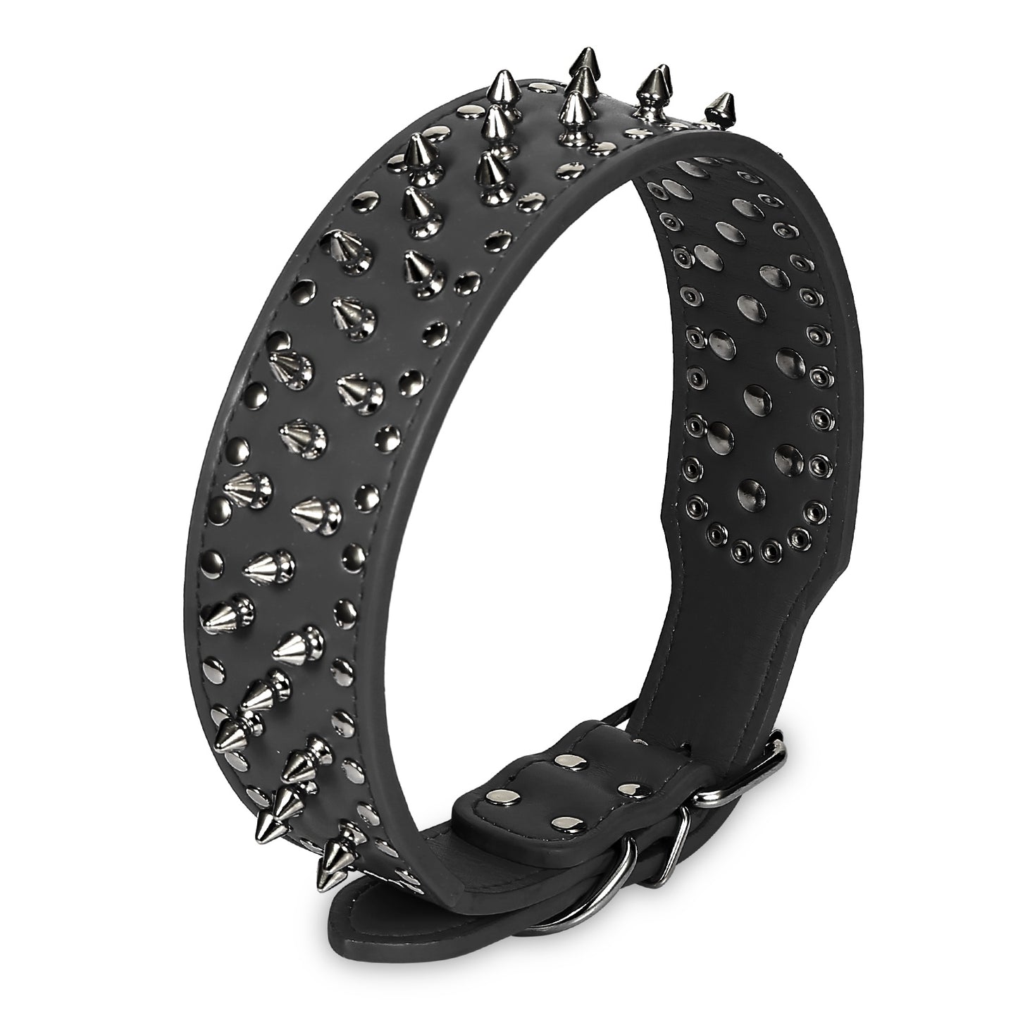 Dog Leather Collar Spiked Studded Pet Dog Collar Adjustable Neck Pitbull 4093