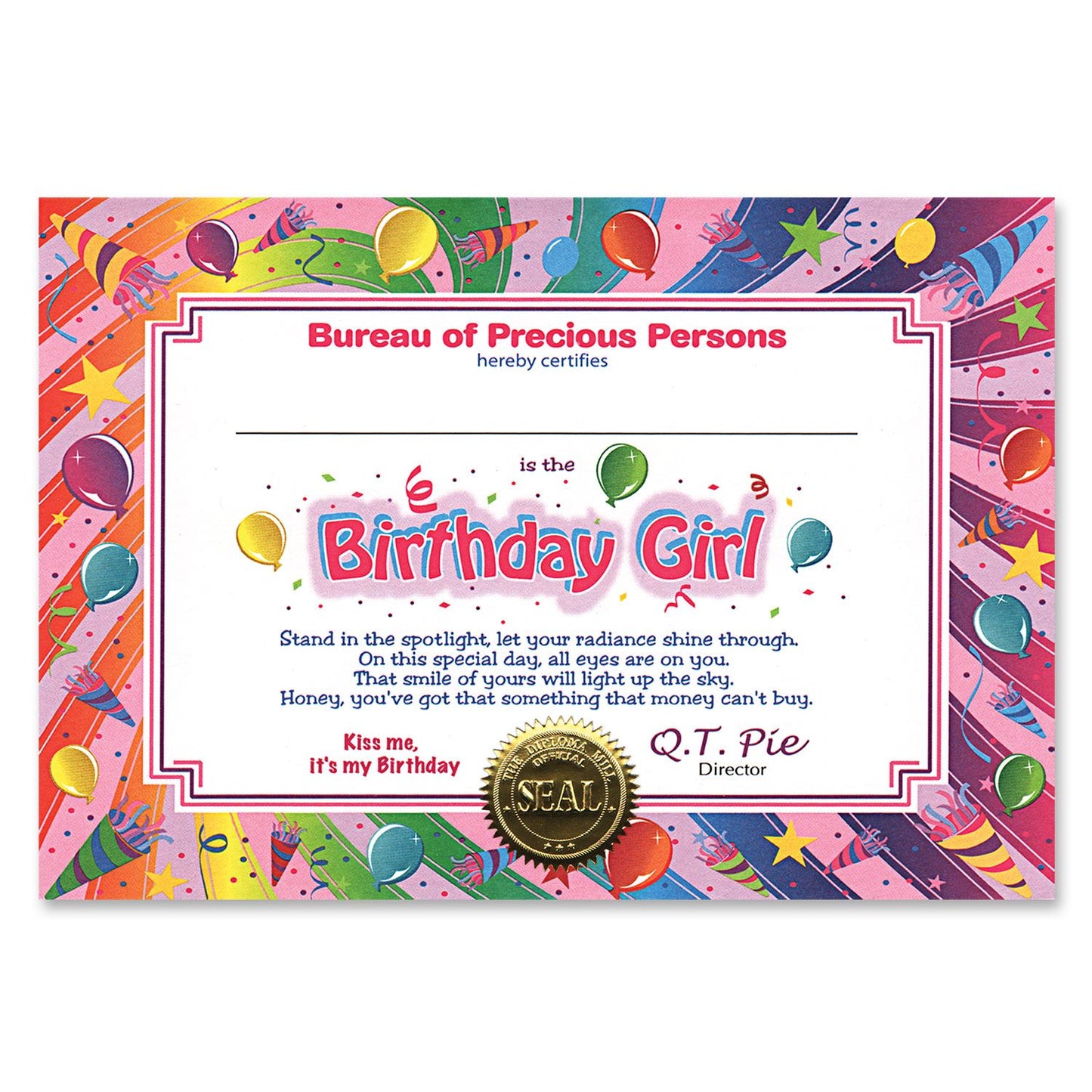 Beistle Birthday Girl Award Certificates | Party Supply | Decoration