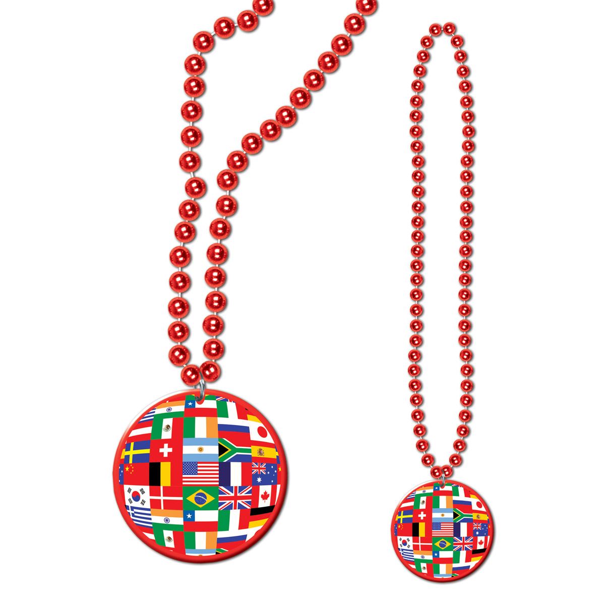 Beistle Red Beads with International Flag Medallion | Party Supply