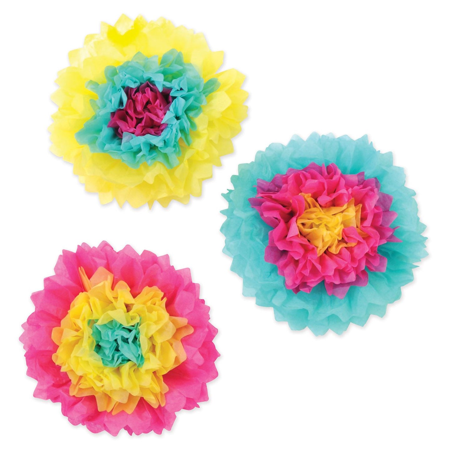Beistle Assorted Bright Pink Tissue Flowers - Luau | Party Supply | Decoration
