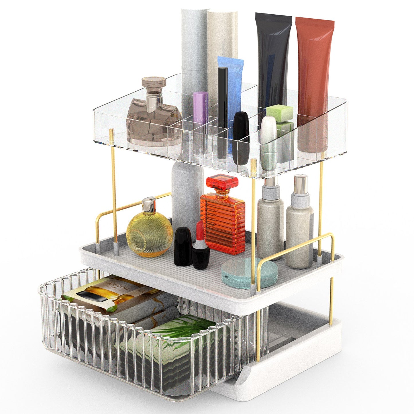 3 Tier Makeup Organizer for Vanity Large Capacity Skincare Shelf Bathroom 9535