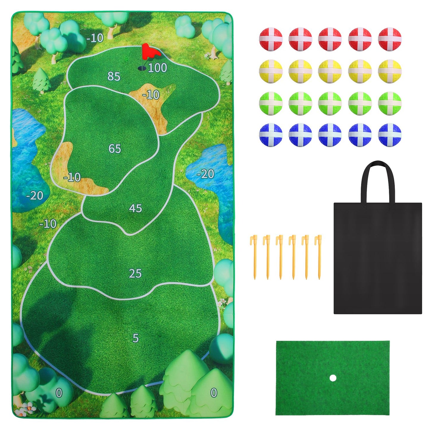 Golf Game Set Golf Game Training Mat Chipping Mat 20Pcs Sticky Golf Balls