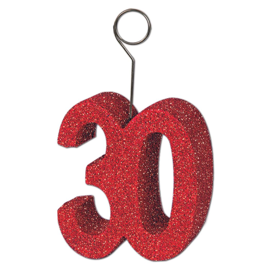 Glittered "30" Photo / Balloon Holder Bulk Pack of 6