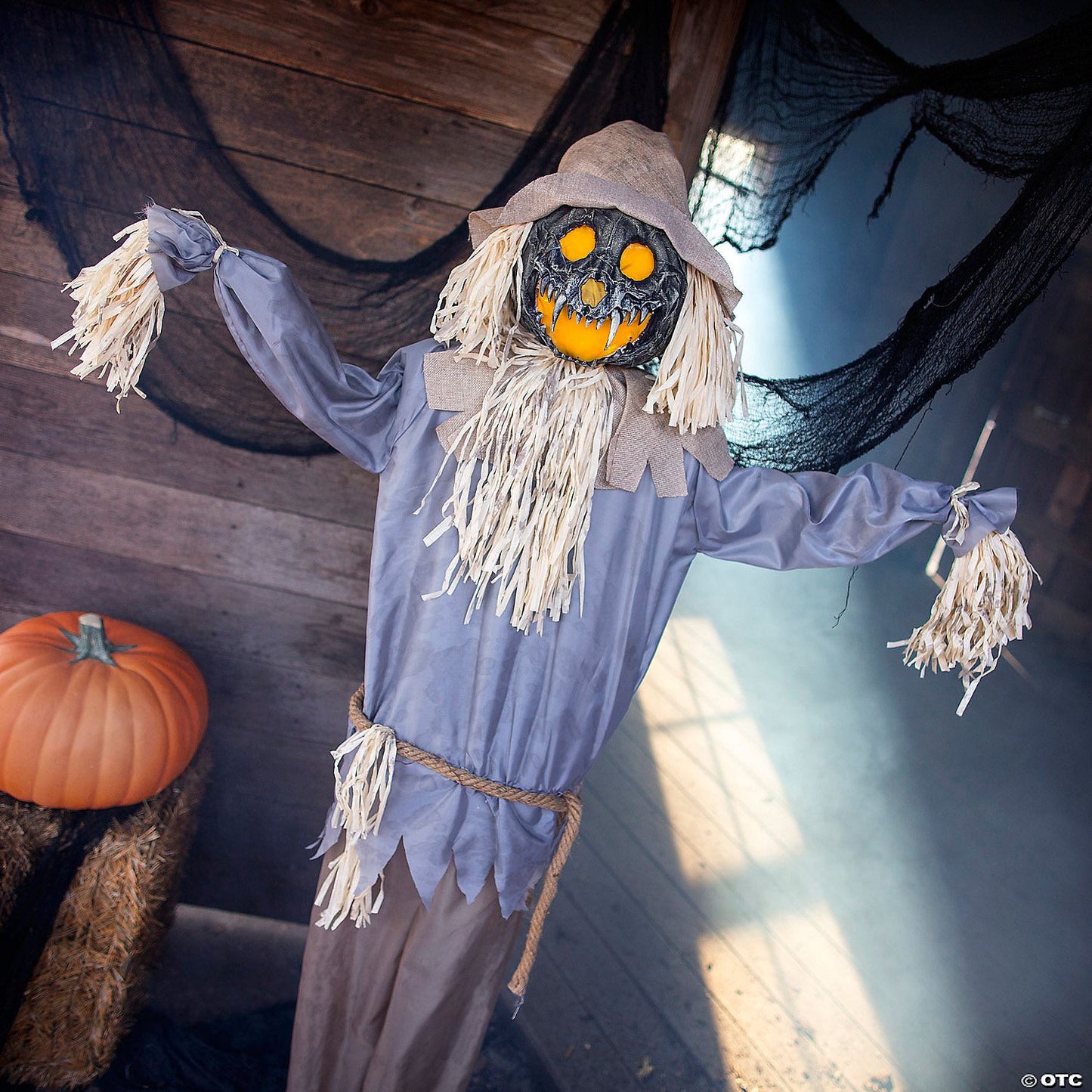 55" x 66 3/4" Animated Standing Evil Pumpkin Scarecrow Halloween Decoration