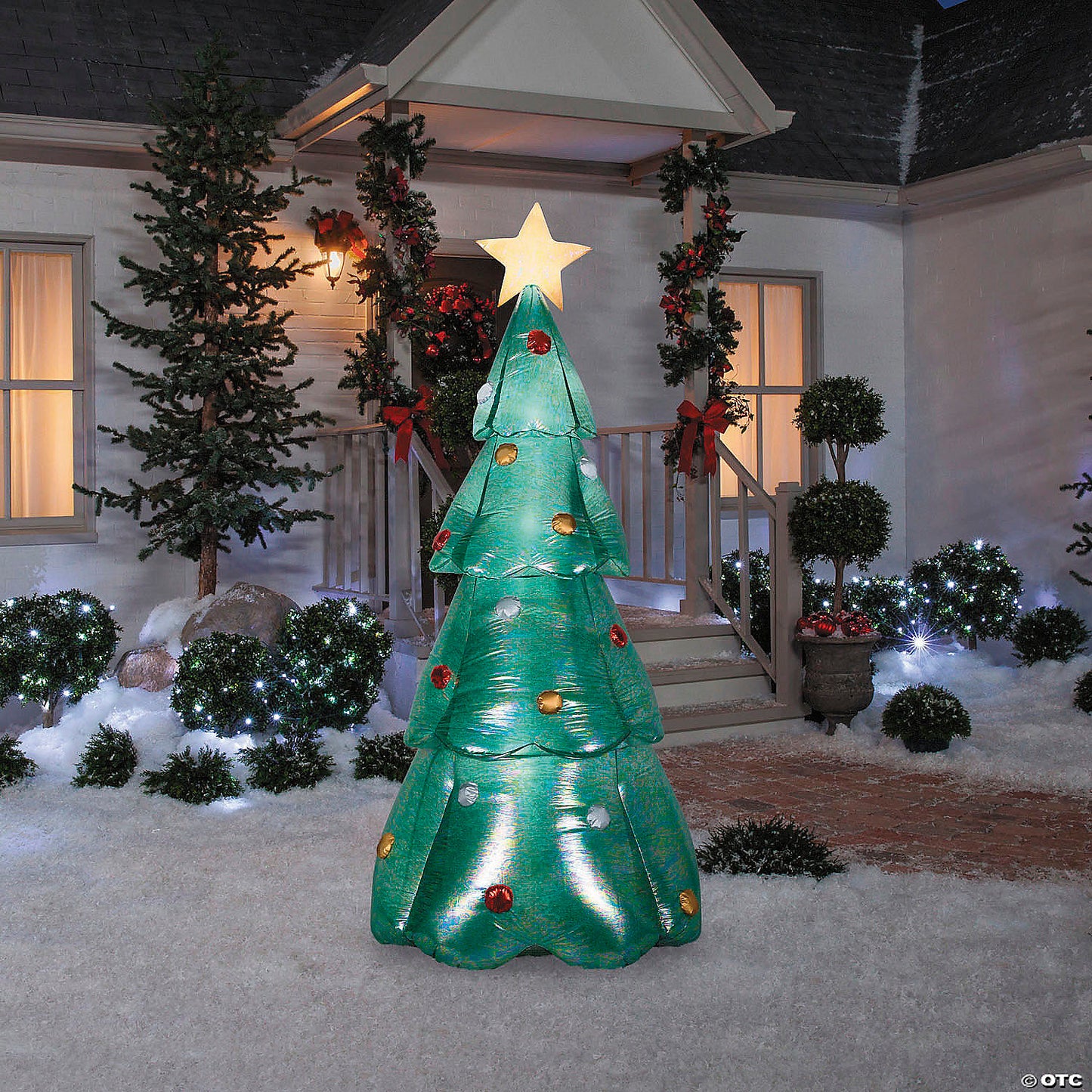90" Blow-Up Inflatable Mixed Media Green Christmas Tree With Built-In Led Lights Outdoor Yard Decoration